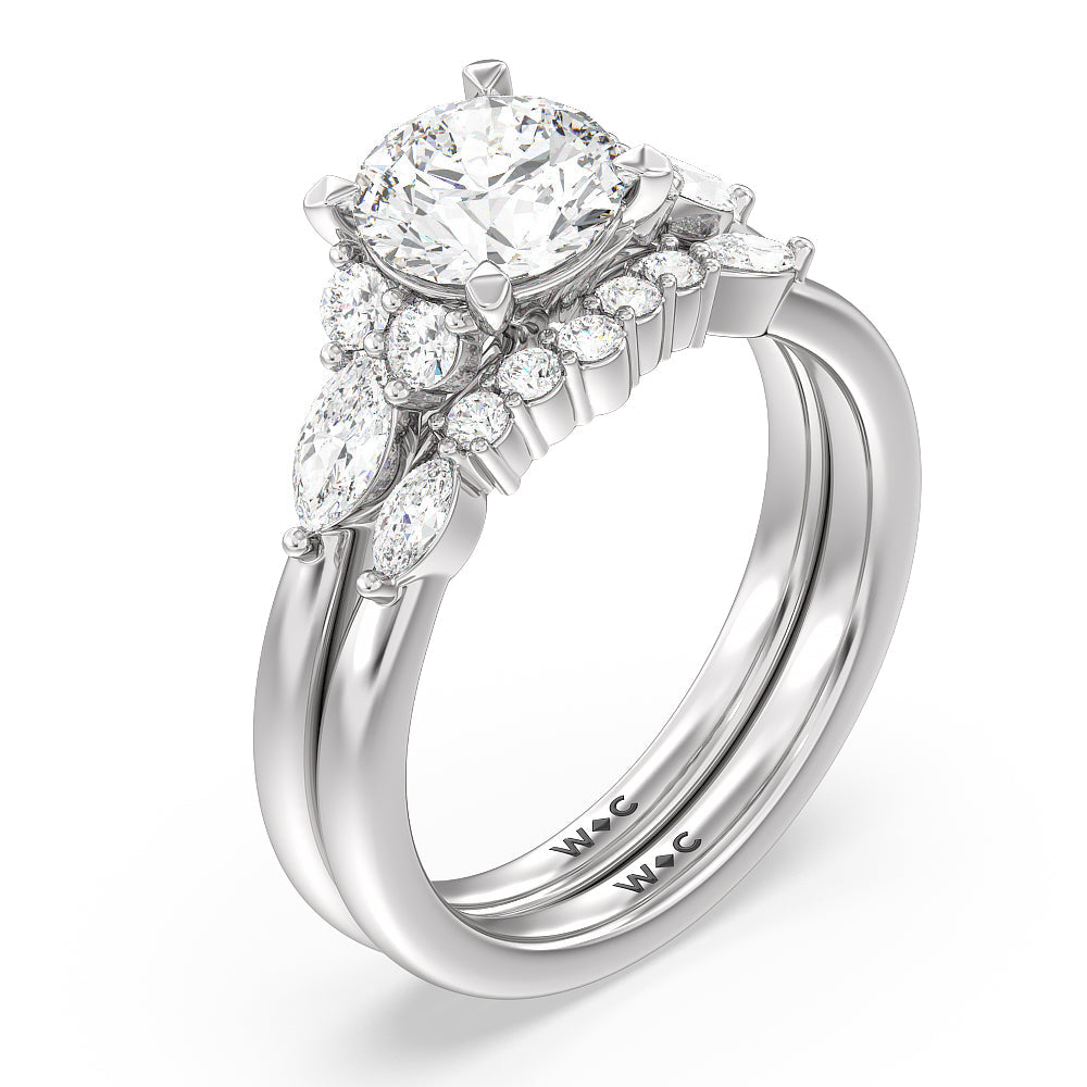 Trio Cluster Engagement Ring with Round Cut Diamond in 14KT Platinum view 4
