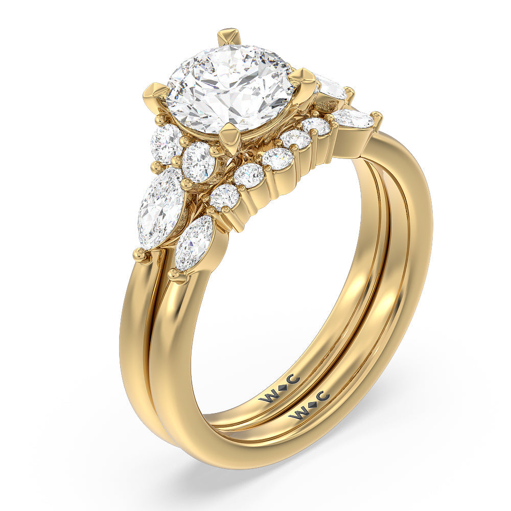 Trio Cluster Engagement Ring with Round Cut Diamond in 14KT Yellow Gold view 4
