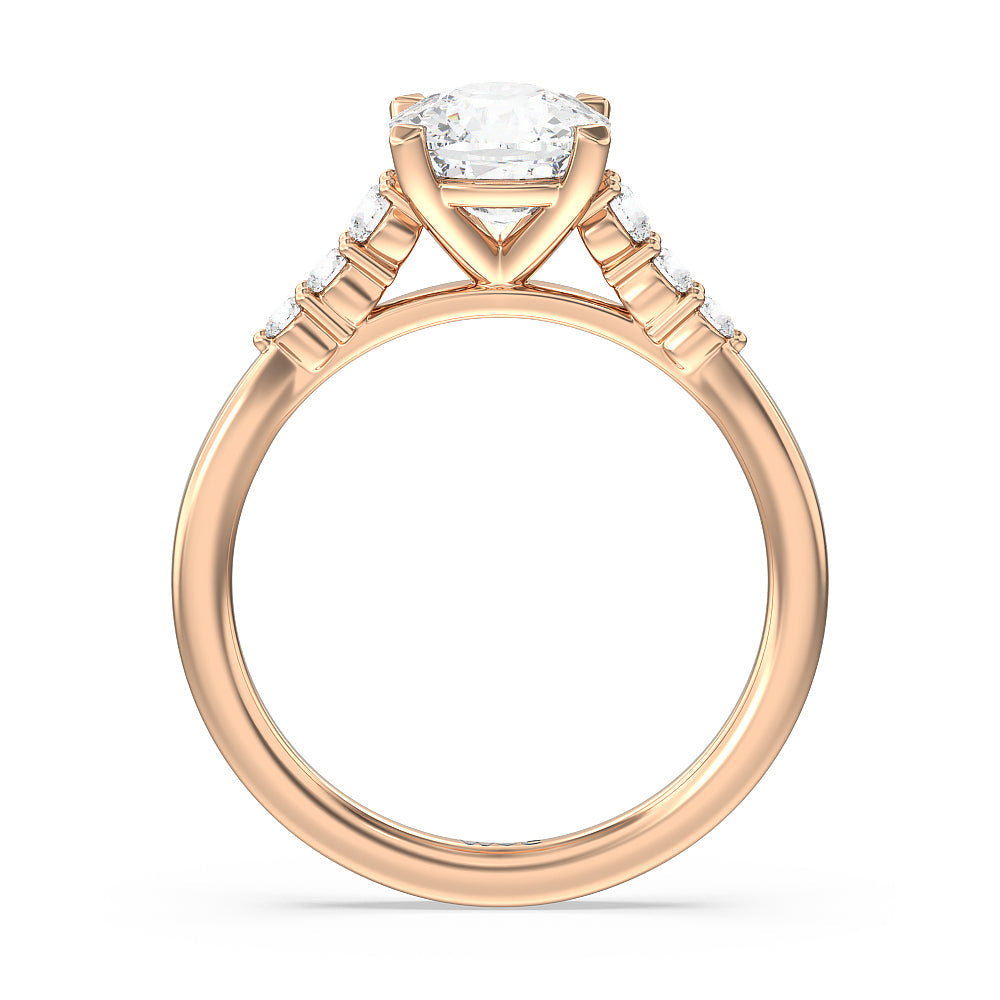 Tapered Classic Diamond Engagement Ring with Cushion Cut Diamond in 14KT Rose Gold view 2
