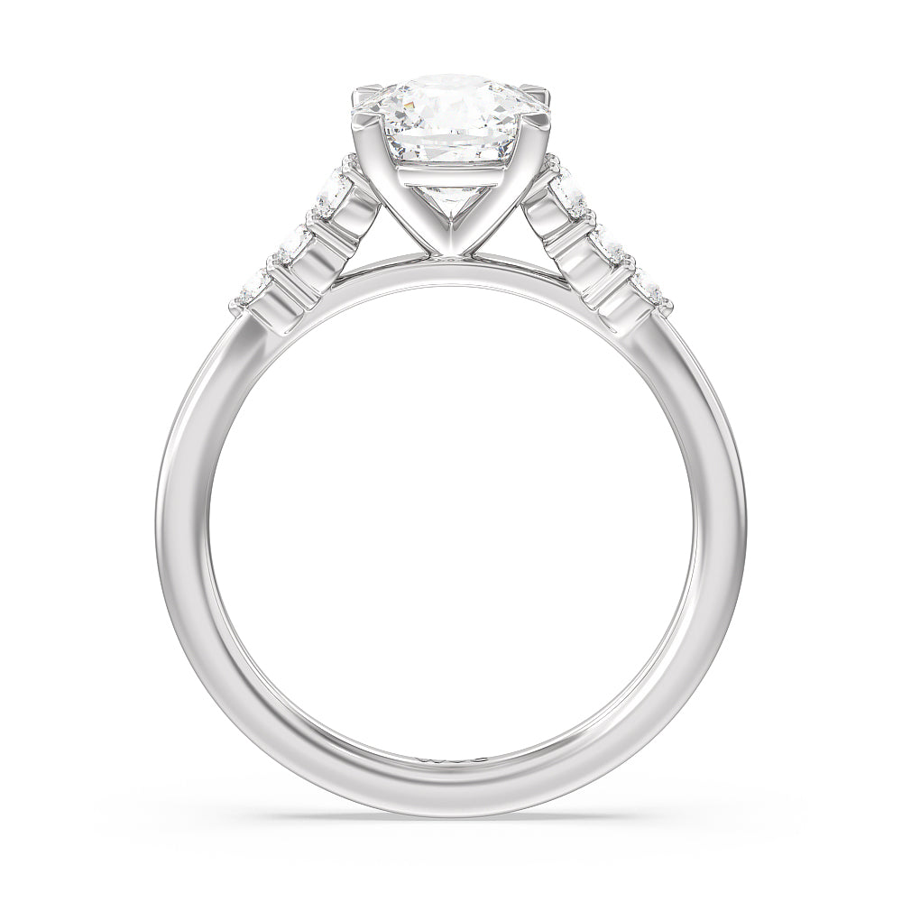 Tapered Classic Diamond Engagement Ring with Cushion Cut Diamond in 14KT Platinum view 2
