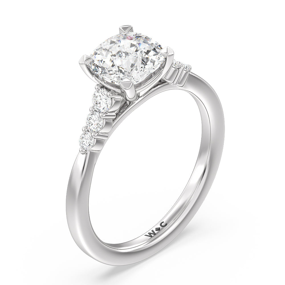 Tapered Classic Diamond Engagement Ring with Cushion Cut Diamond in 14KT Platinum view 3
