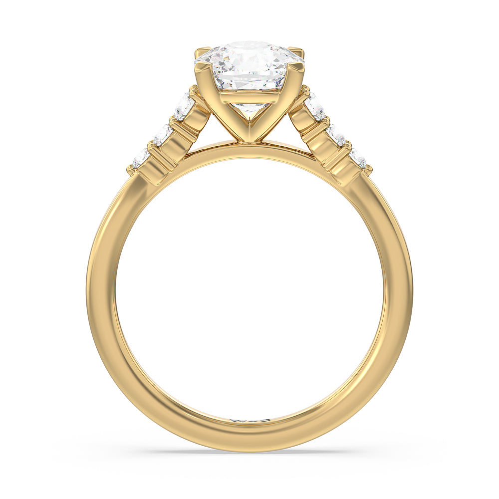 Tapered Classic Diamond Engagement Ring with Cushion Cut Diamond in 14KT Yellow Gold view 2
