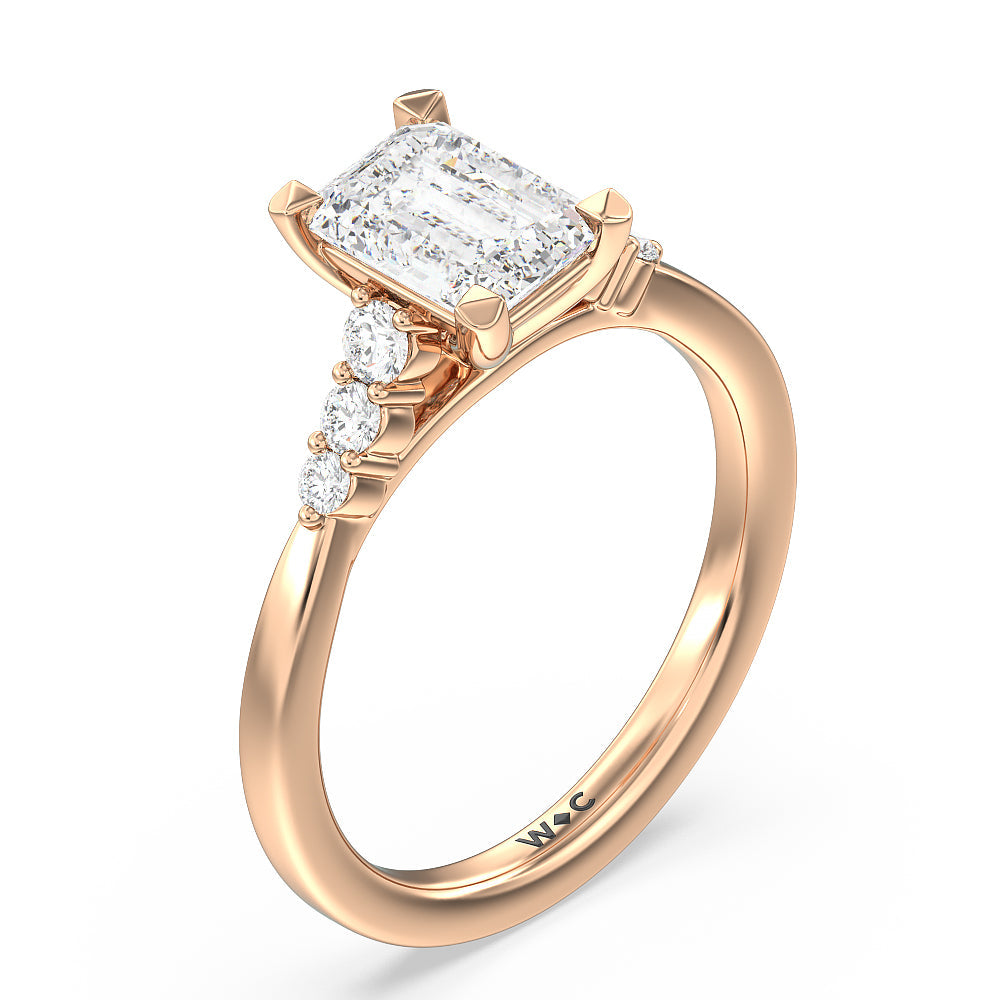 Tapered Classic Diamond Engagement Ring with Emerald Cut Diamond in 14KT Rose Gold view 3
