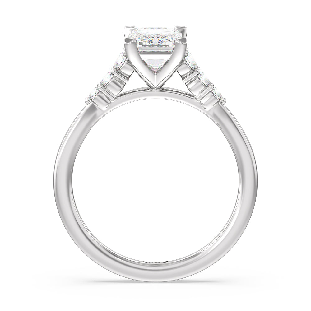 Tapered Classic Diamond Engagement Ring with Emerald Cut Diamond in 14KT Platinum view 2
