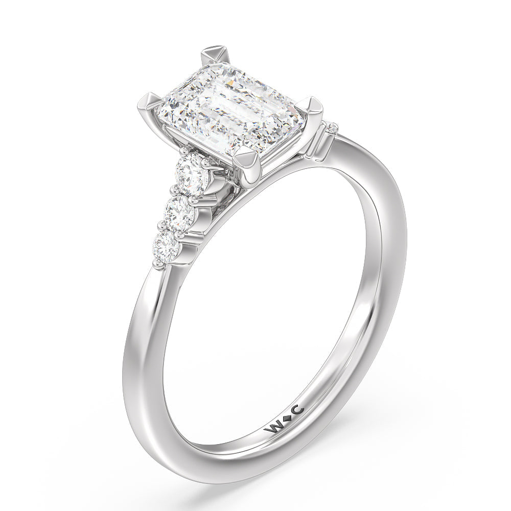 Tapered Classic Diamond Engagement Ring with Emerald Cut Diamond in 14KT Platinum view 3
