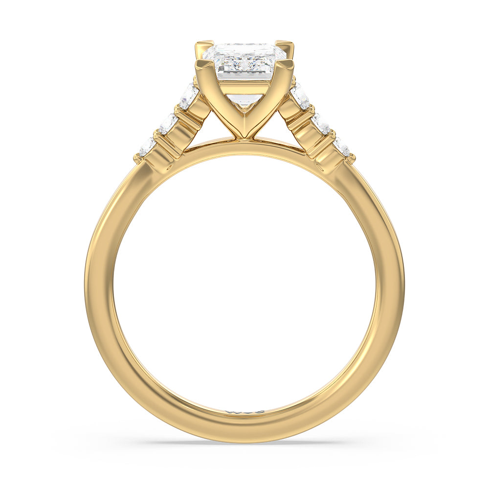 Tapered Classic Diamond Engagement Ring with Emerald Cut Diamond in 14KT Yellow Gold view 2
