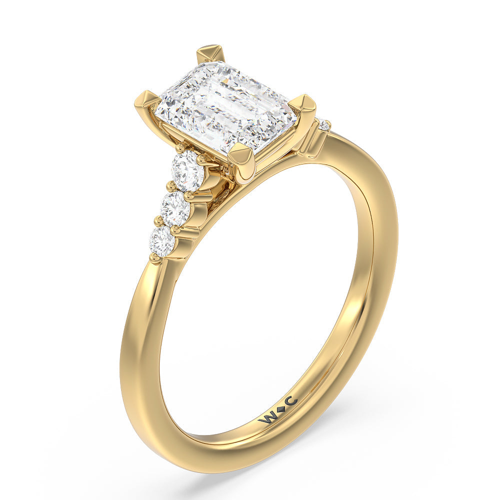 Tapered Classic Diamond Engagement Ring with Emerald Cut Diamond in 14KT Yellow Gold view 3
