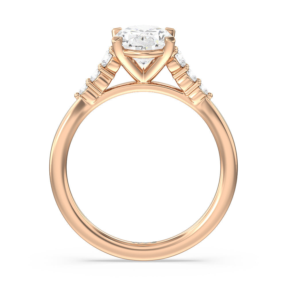 Tapered Classic Diamond Engagement Ring with Oval Cut Diamond in 14KT Rose Gold view 2

