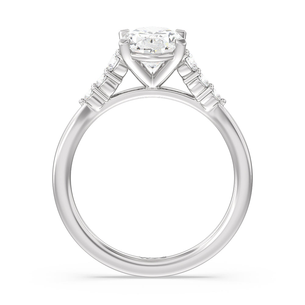 Tapered Classic Diamond Engagement Ring with Oval Cut Diamond in 14KT Platinum view 2
