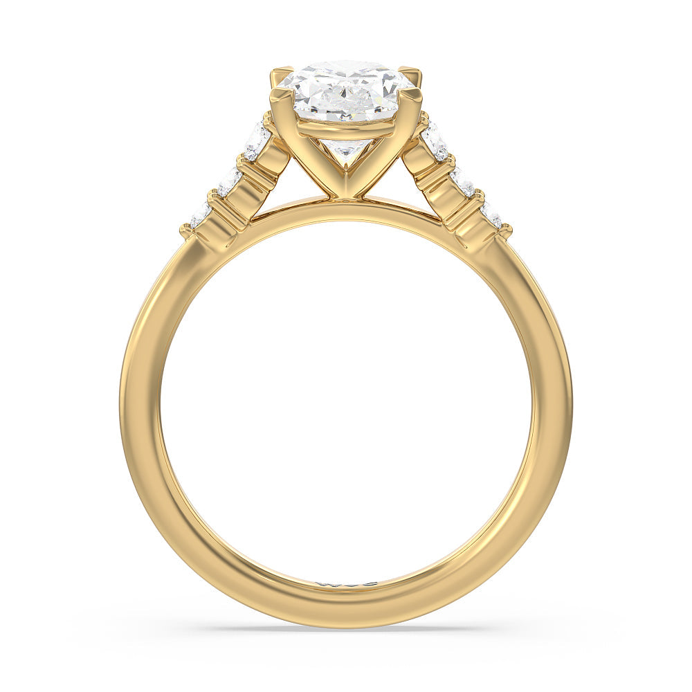 Tapered Classic Diamond Engagement Ring with Oval Cut Diamond in 14KT Yellow Gold view 2
