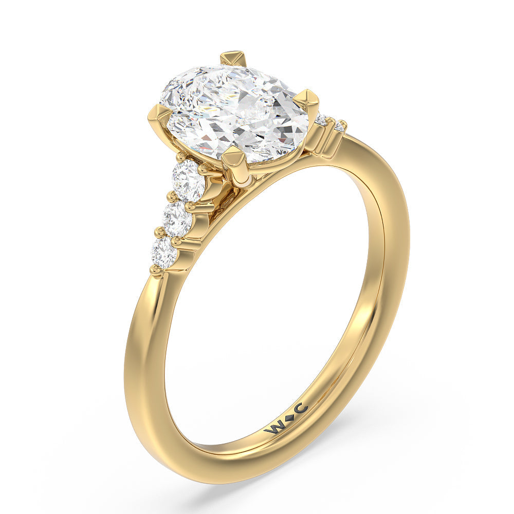 Tapered Classic Diamond Engagement Ring with Oval Cut Diamond in 14KT Yellow Gold view 3
