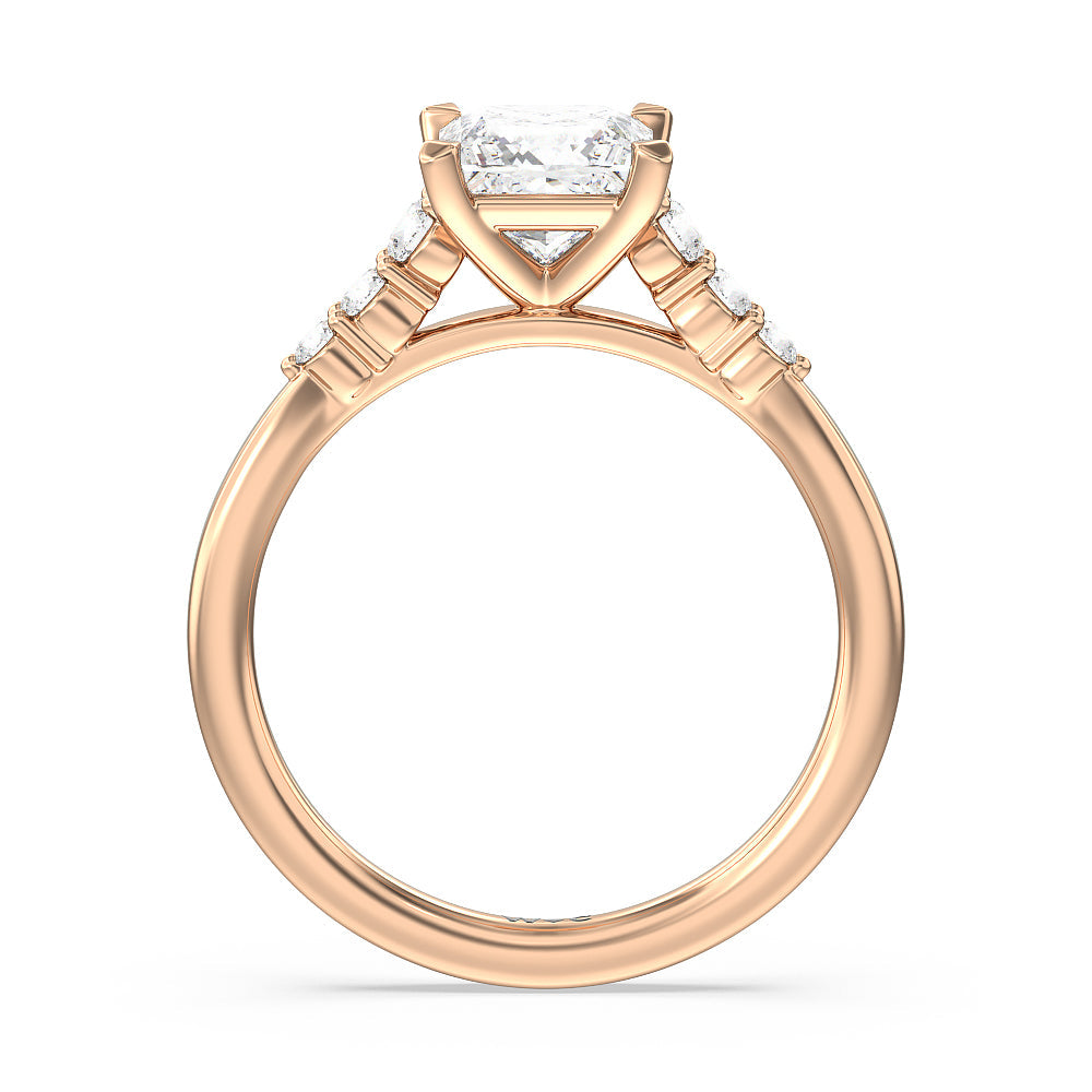 Tapered Classic Diamond Engagement Ring with Princess Cut Diamond in 14KT Rose Gold view 2
