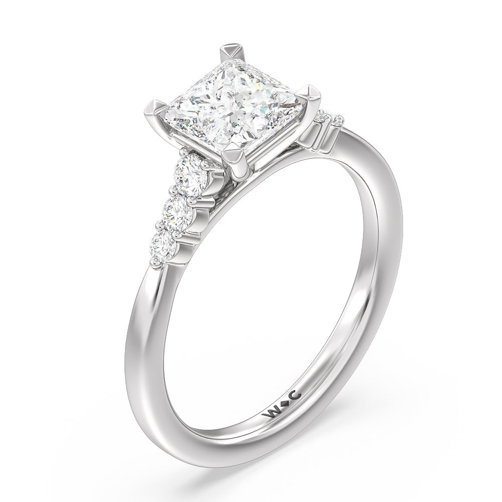 Tapered Classic Diamond Engagement Ring with Princess Cut Diamond in 14KT Platinum view 3
