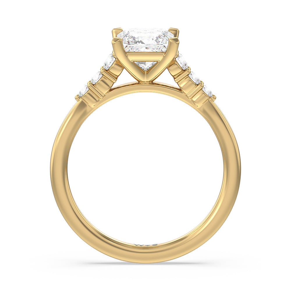 Tapered Classic Diamond Engagement Ring with Princess Cut Diamond in 14KT Yellow Gold view 2
