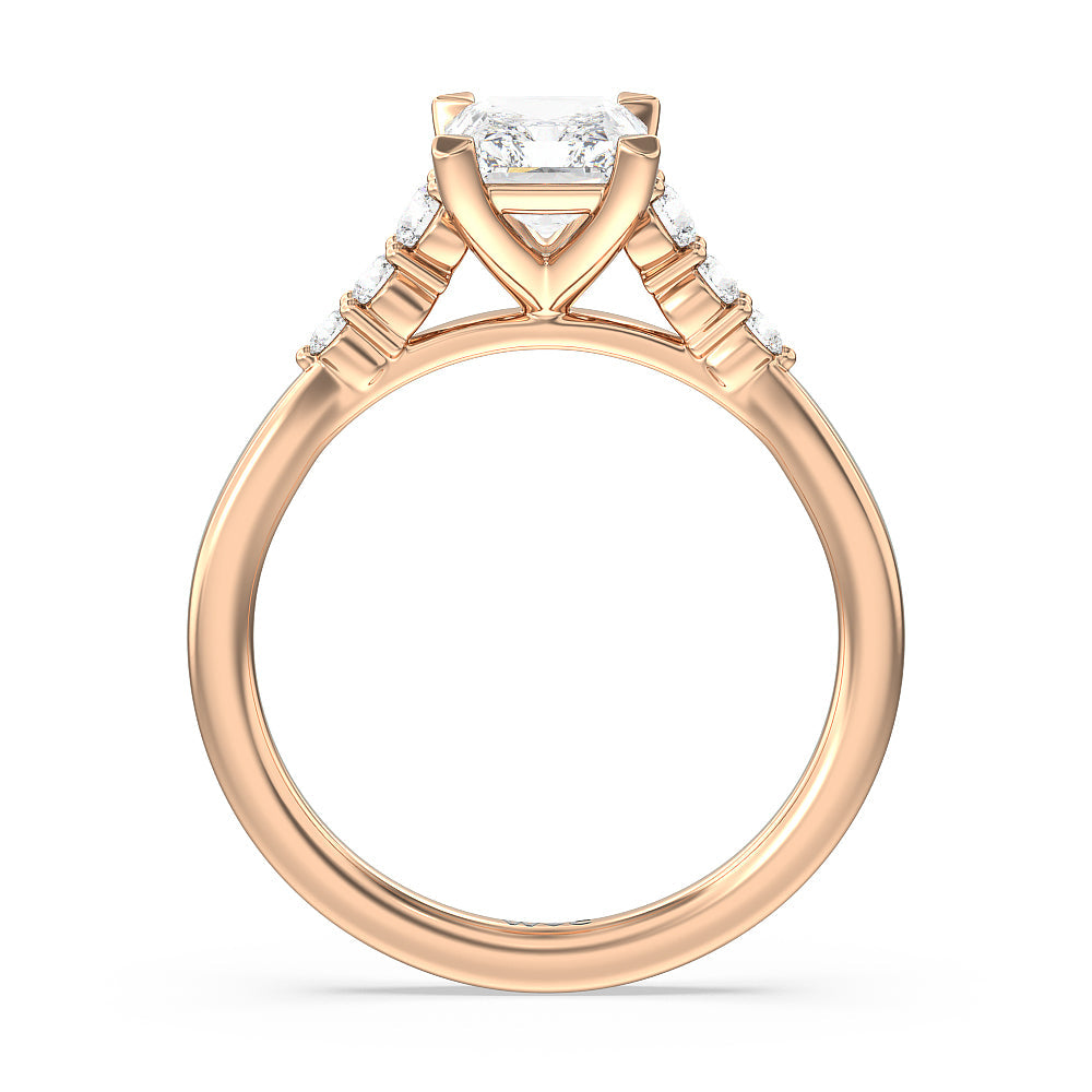 Tapered Classic Diamond Engagement Ring with Radiant Cut Diamond in 14KT Rose Gold view 2
