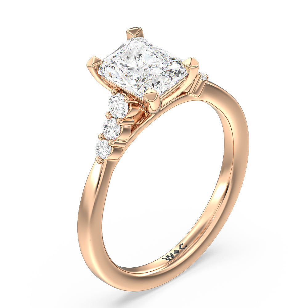 Tapered Classic Diamond Engagement Ring with Radiant Cut Diamond in 14KT Rose Gold view 3
