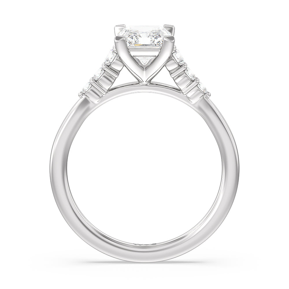 Tapered Classic Diamond Engagement Ring with Radiant Cut Diamond in 14KT Platinum view 2
