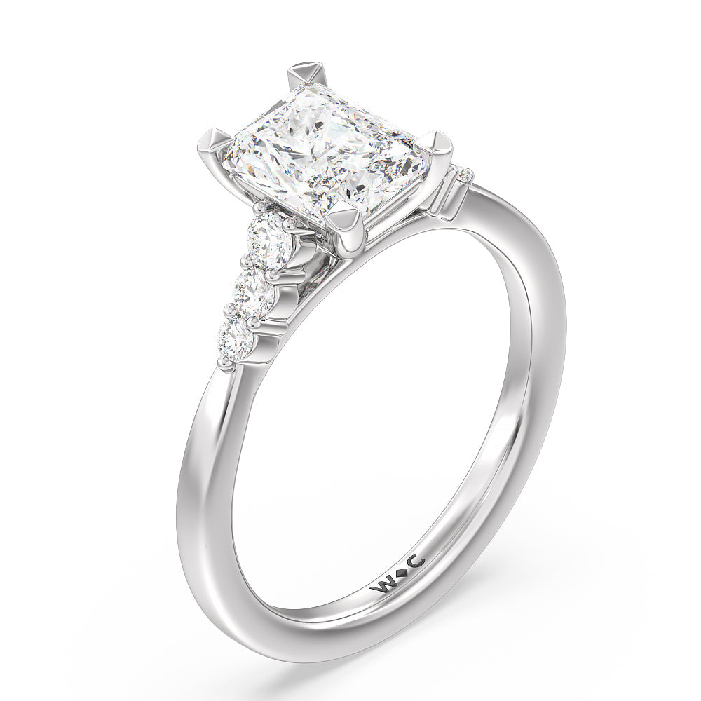 Tapered Classic Diamond Engagement Ring with Radiant Cut Diamond in 14KT Platinum view 3
