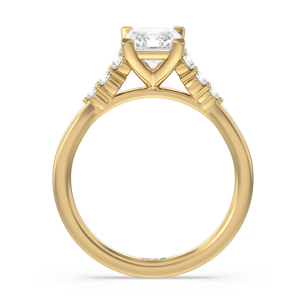 Tapered Classic Diamond Engagement Ring with Radiant Cut Diamond in 14KT Yellow Gold view 2
