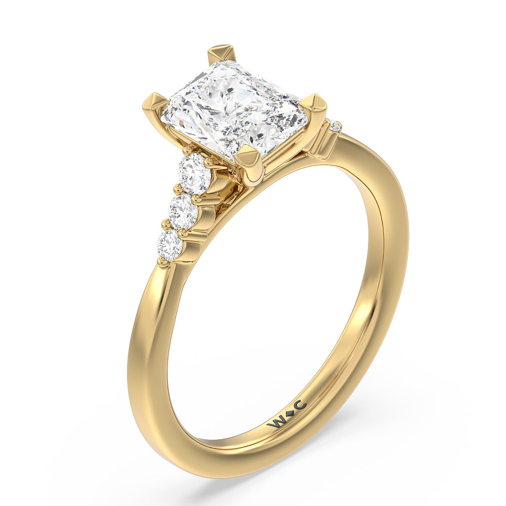 Tapered Classic Diamond Engagement Ring with Radiant Cut Diamond in 14KT Yellow Gold view 3
