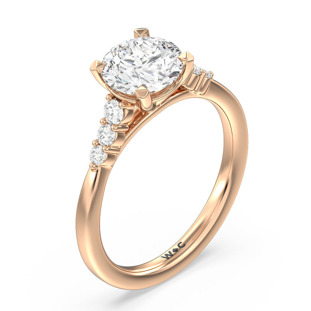 Tapered Classic Diamond Engagement Ring with Round Cut Diamond in 14KT Rose Gold view 3
