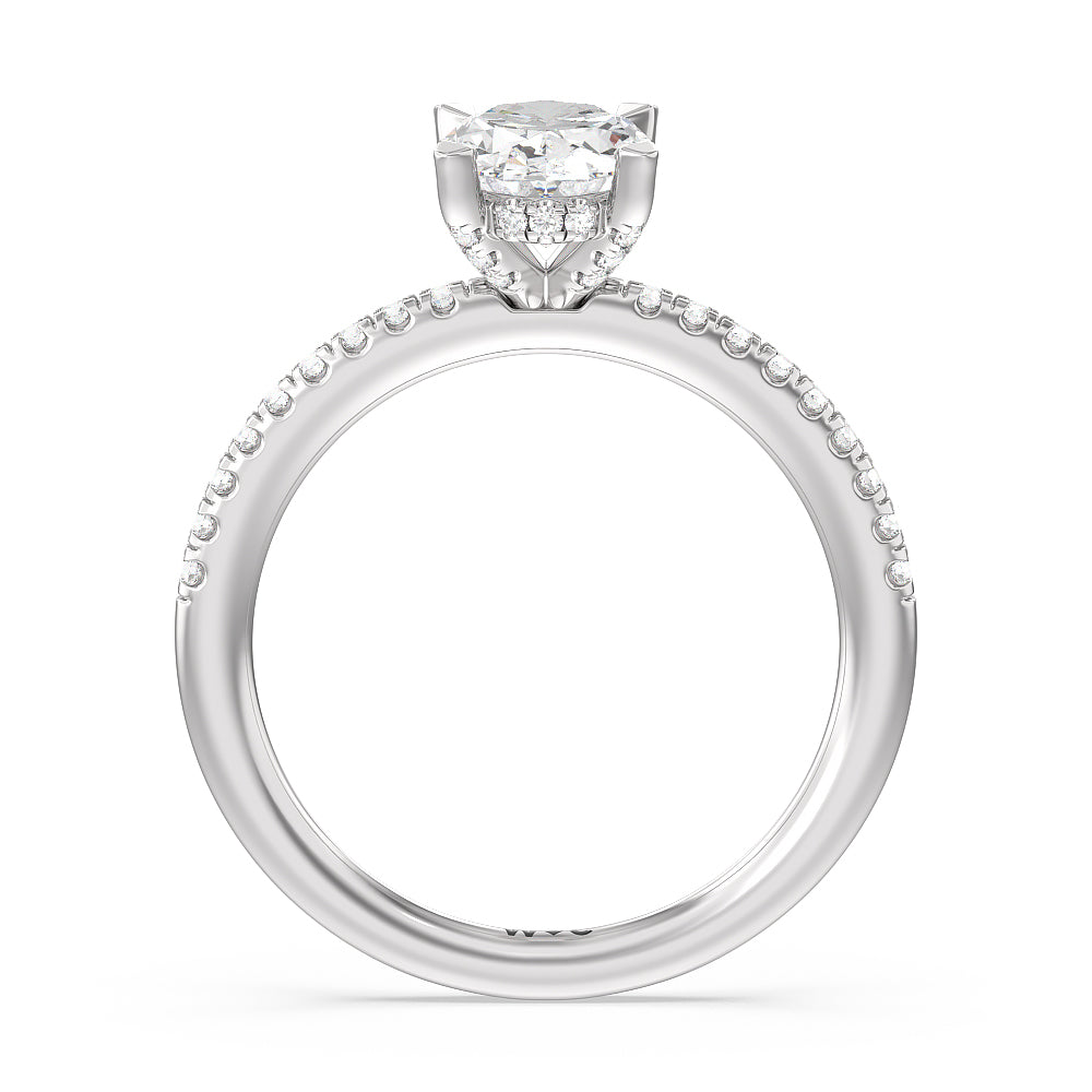 Studded Prong Hidden Halo Pave Shank Engagement Ring with Oval Cut Diamond in 14KT Platinum view 2
