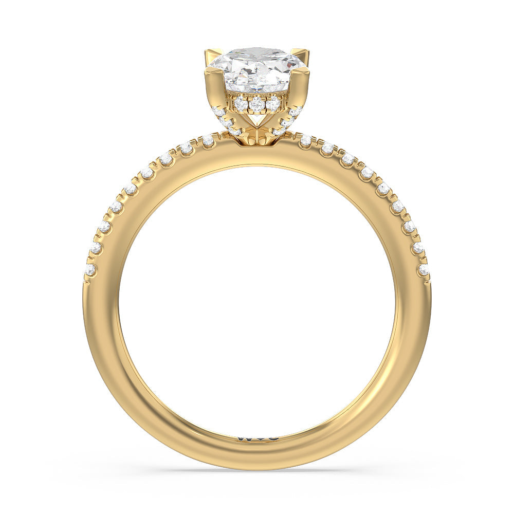 Studded Prong Hidden Halo Pave Shank Engagement Ring with Oval Cut Diamond in 14KT Yellow Gold view 2
