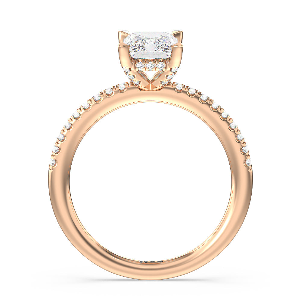 Studded Prong Hidden Halo Pave Shank Engagement Ring with Radiant Cut Diamond in 14KT Rose Gold view 2
