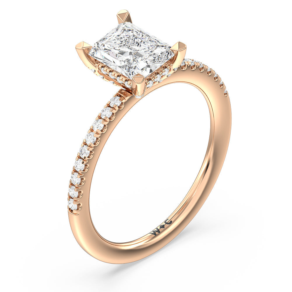 Studded Prong Hidden Halo Pave Shank Engagement Ring with Radiant Cut Diamond in 14KT Rose Gold view 3
