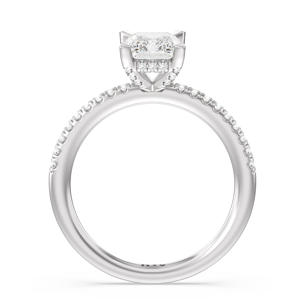 Studded Prong Hidden Halo Pave Shank Engagement Ring with Radiant Cut Diamond in 14KT Platinum view 2
