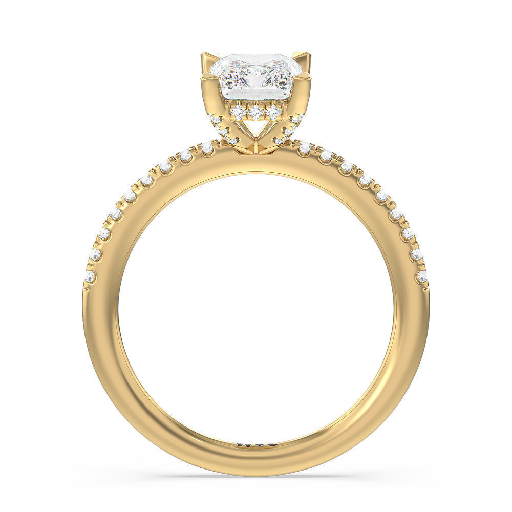 Studded Prong Hidden Halo Pave Shank Engagement Ring with Radiant Cut Diamond in 14KT Yellow Gold view 2

