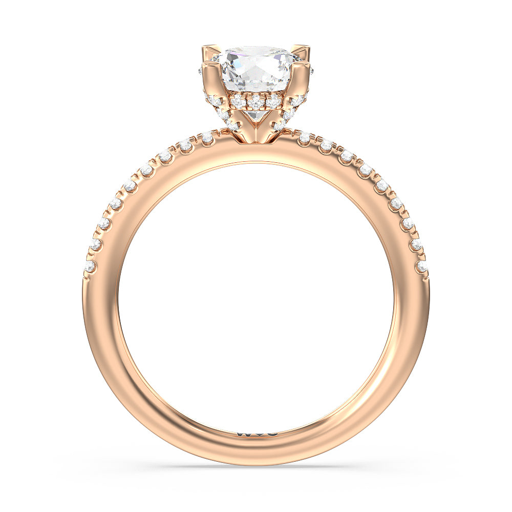 Studded Prong Hidden Halo Pave Shank Engagement Ring with Round Cut Diamond in 14KT Rose Gold view 2
