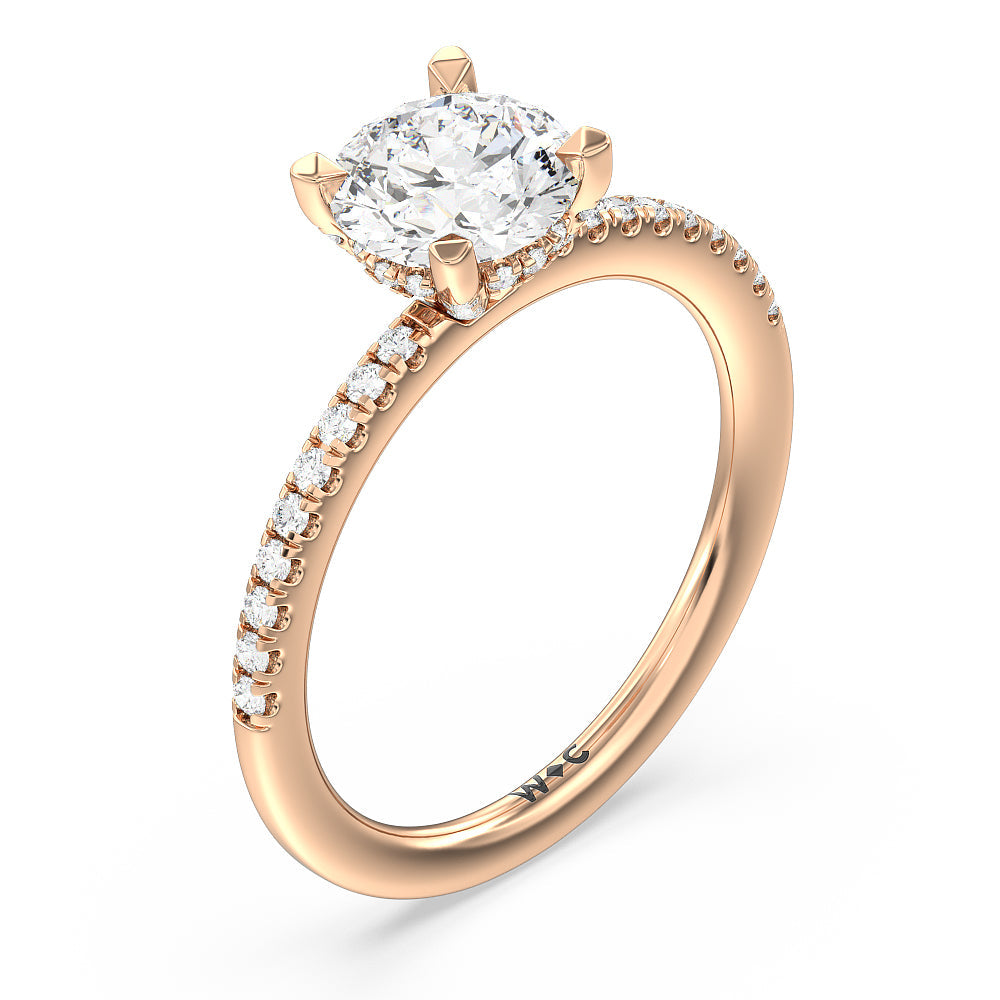 Studded Prong Hidden Halo Pave Shank Engagement Ring with Round Cut Diamond in 14KT Rose Gold view 3
