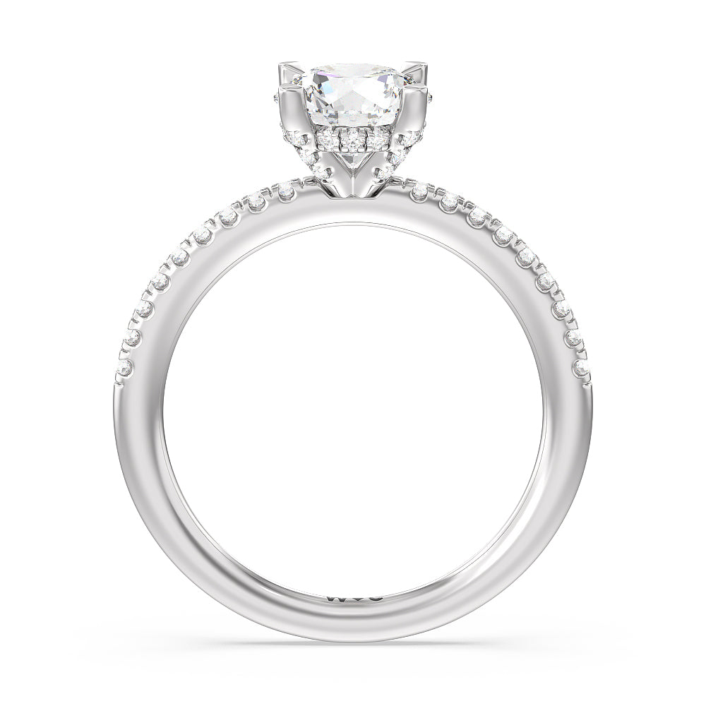 Studded Prong Hidden Halo Pave Shank Engagement Ring with Round Cut Diamond in 14KT Platinum view 2
