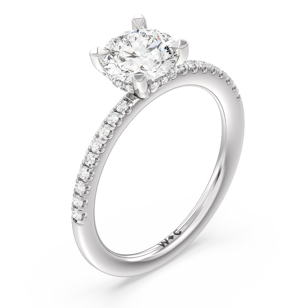 Studded Prong Hidden Halo Pave Shank Engagement Ring with Round Cut Diamond in 14KT Platinum view 3
