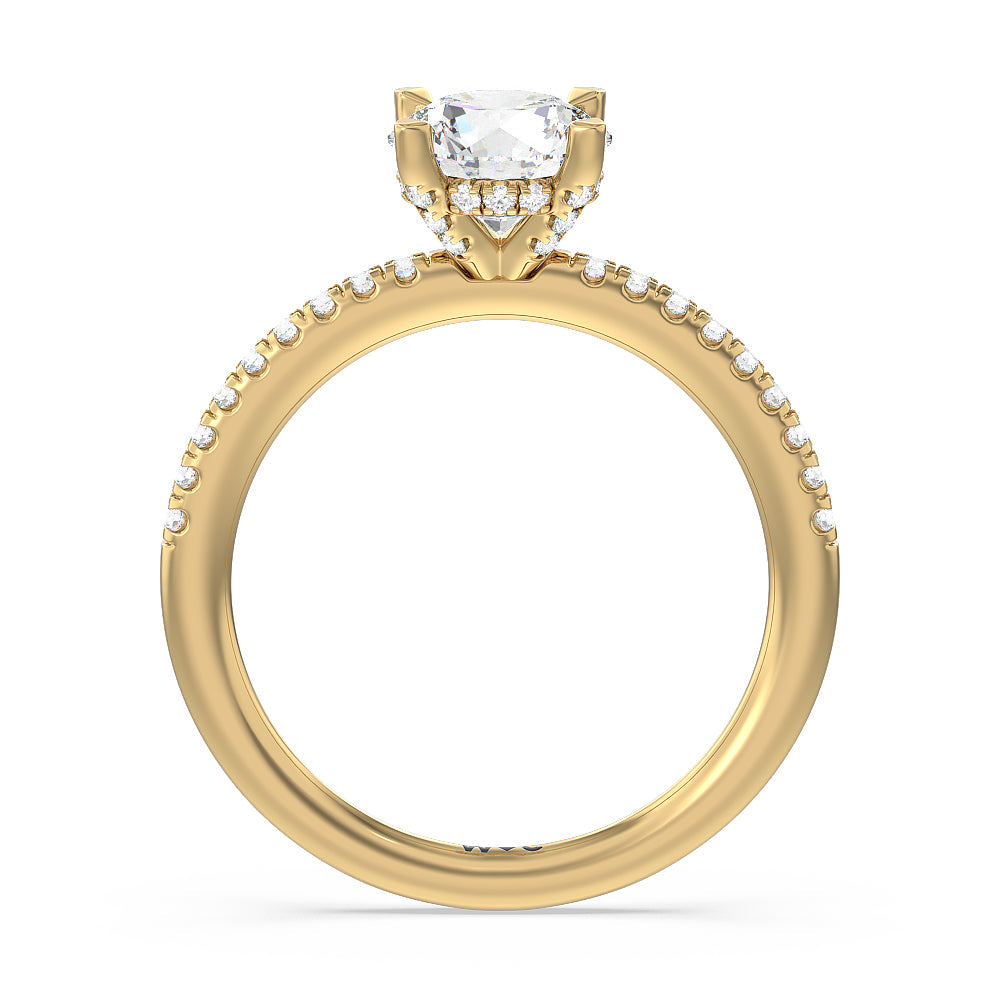 Studded Prong Hidden Halo Pave Shank Engagement Ring with Round Cut Diamond in 14KT Yellow Gold view 2

