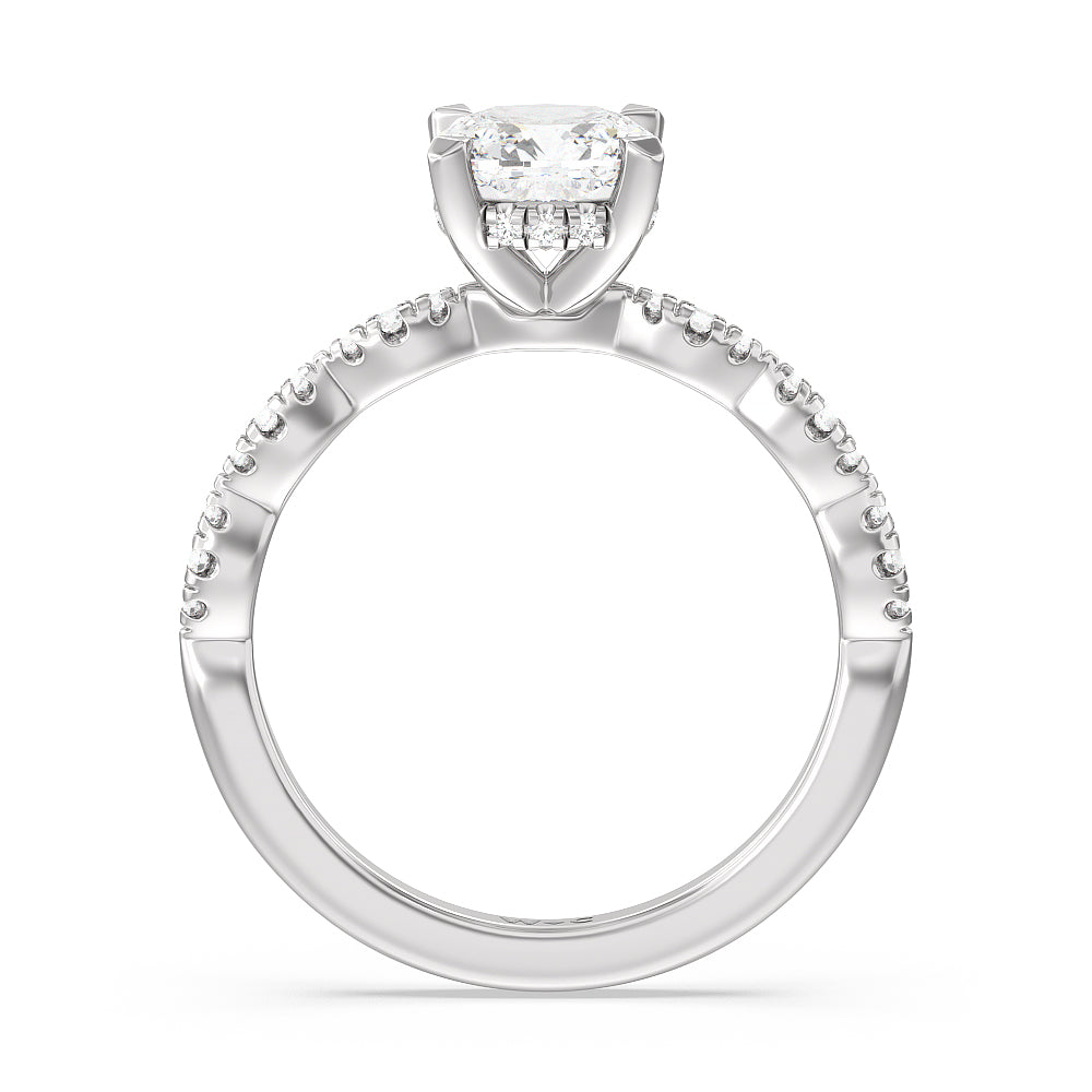 Cushion Cut Modern East West Hidden Halo Engagement Ring with Lab Grown Diamond in 14KT Platinum view 2
