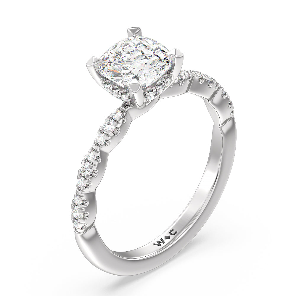 Cushion Cut Modern East West Hidden Halo Engagement Ring with Lab Grown Diamond in 14KT Platinum view 3

