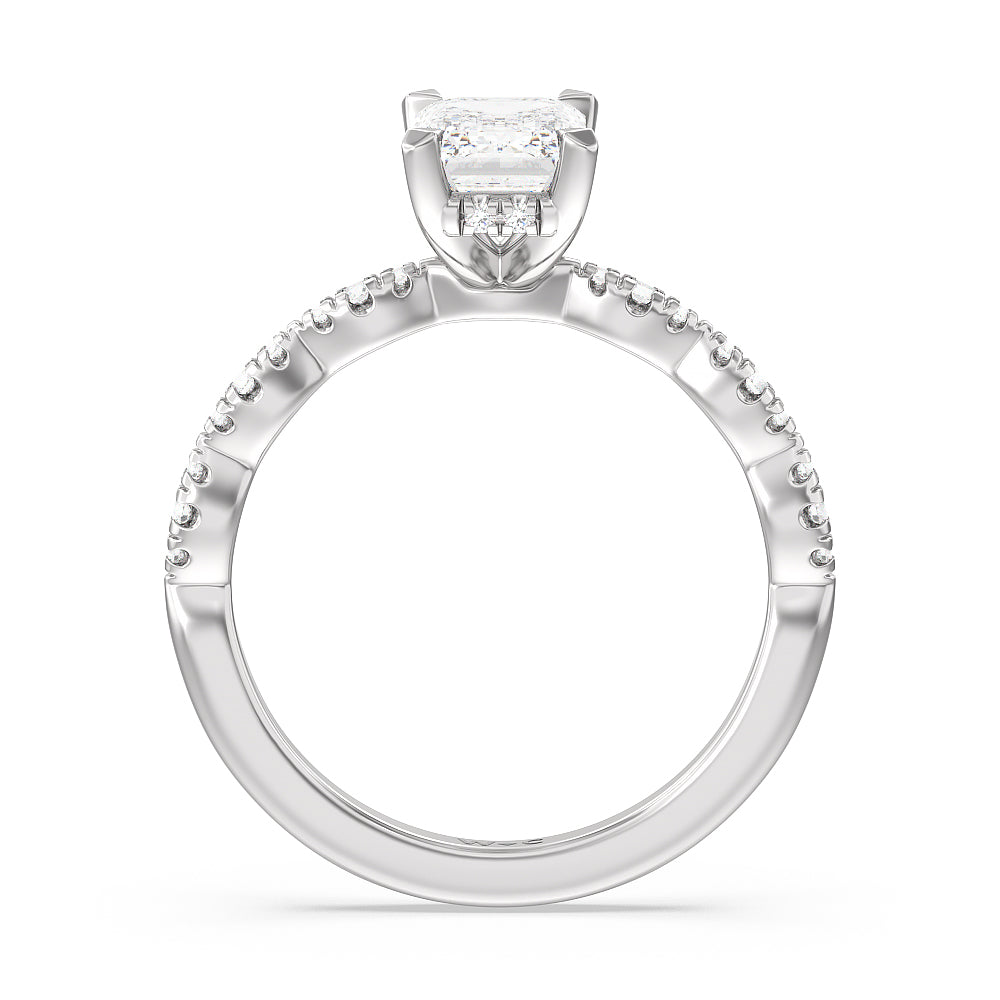 Emerald Cut Modern East West Hidden Halo Engagement Ring with Lab Grown Diamond in 14KT Platinum view 2
