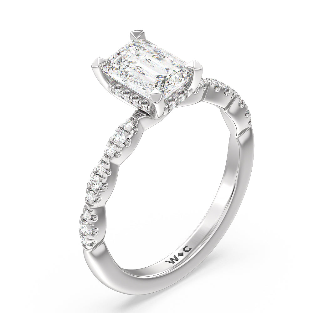Emerald Cut Modern East West Hidden Halo Engagement Ring with Lab Grown Diamond in 14KT Platinum view 3
