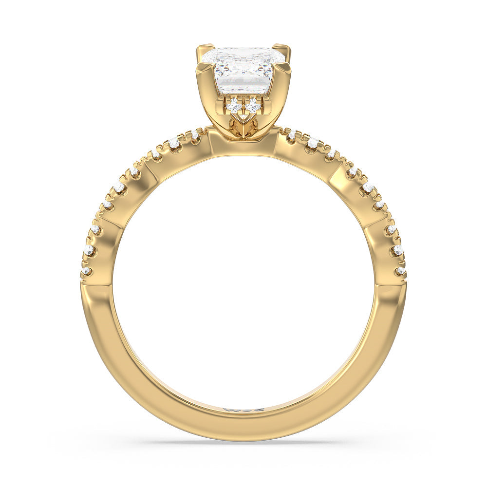 Emerald Cut Modern East West Hidden Halo Engagement Ring with Lab Grown Diamond in 14KT Yellow Gold view 2
