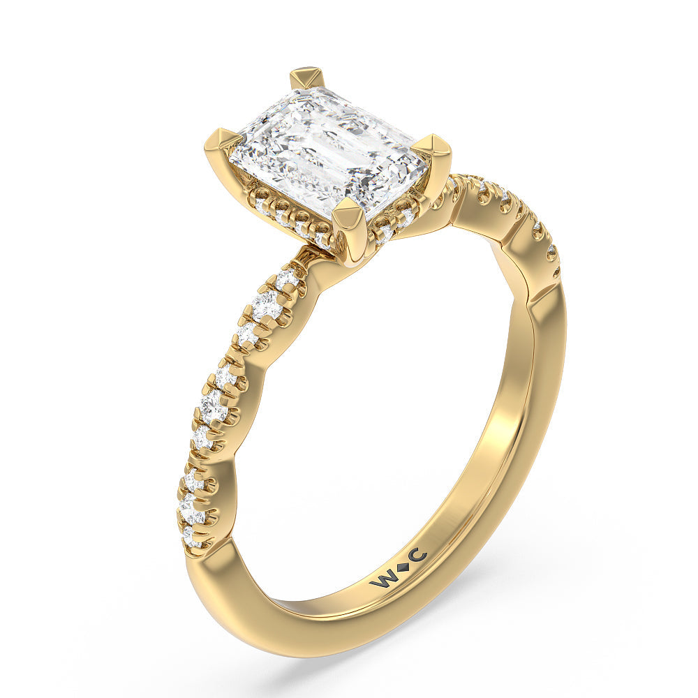 Emerald Cut Modern East West Hidden Halo Engagement Ring with Lab Grown Diamond in 14KT Yellow Gold view 3
