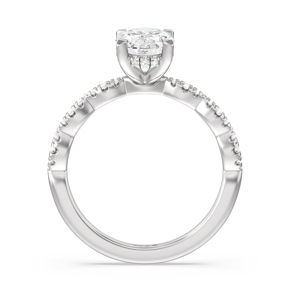 Oval Cut Modern East West Hidden Halo Engagement Ring with Lab Grown Diamond in 14KT Platinum view 2
