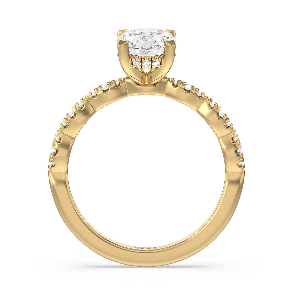 Oval Cut Modern East West Hidden Halo Engagement Ring with Lab Grown Diamond in 14KT Yellow Gold view 2
