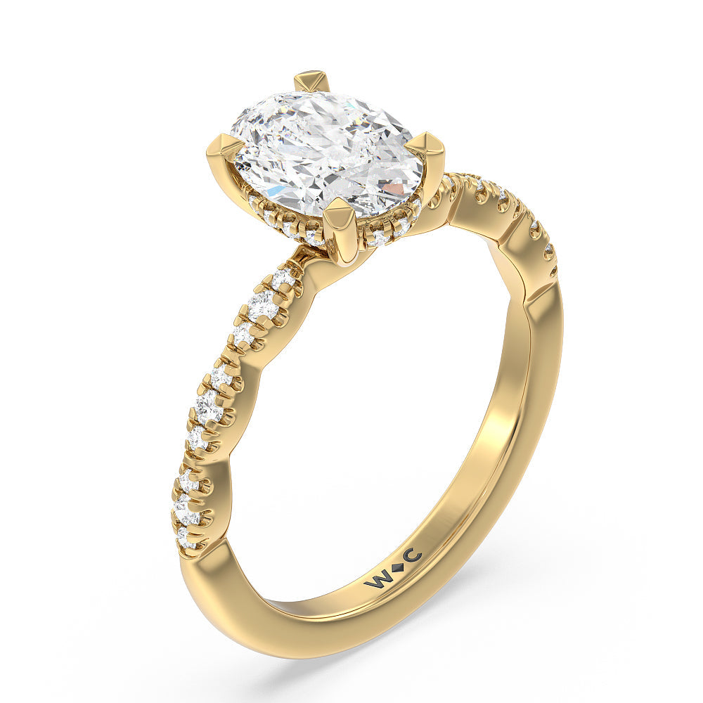 Oval Cut Modern East West Hidden Halo Engagement Ring with Lab Grown Diamond in 14KT Yellow Gold view 3
