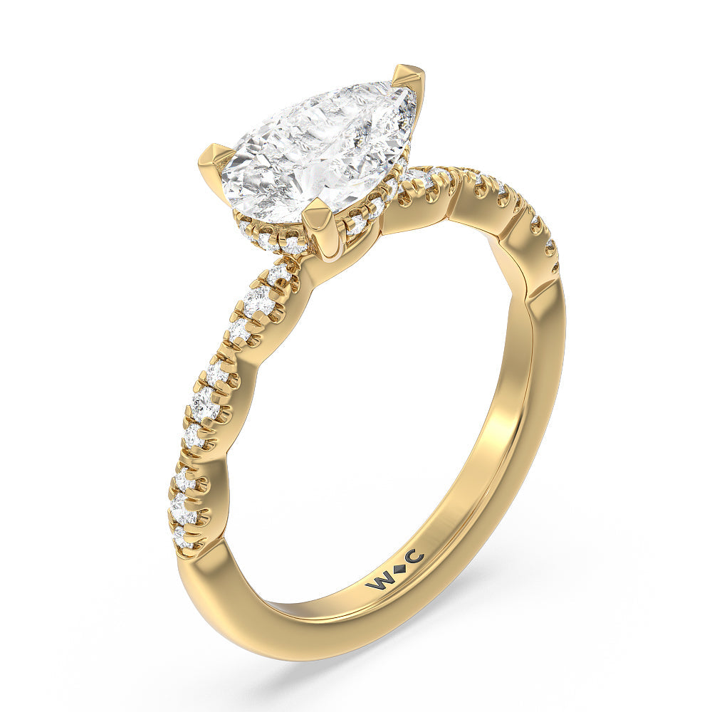 Pear Cut Modern East West Hidden Halo Engagement Ring with Lab Grown Diamond in 14KT Yellow Gold view 3
