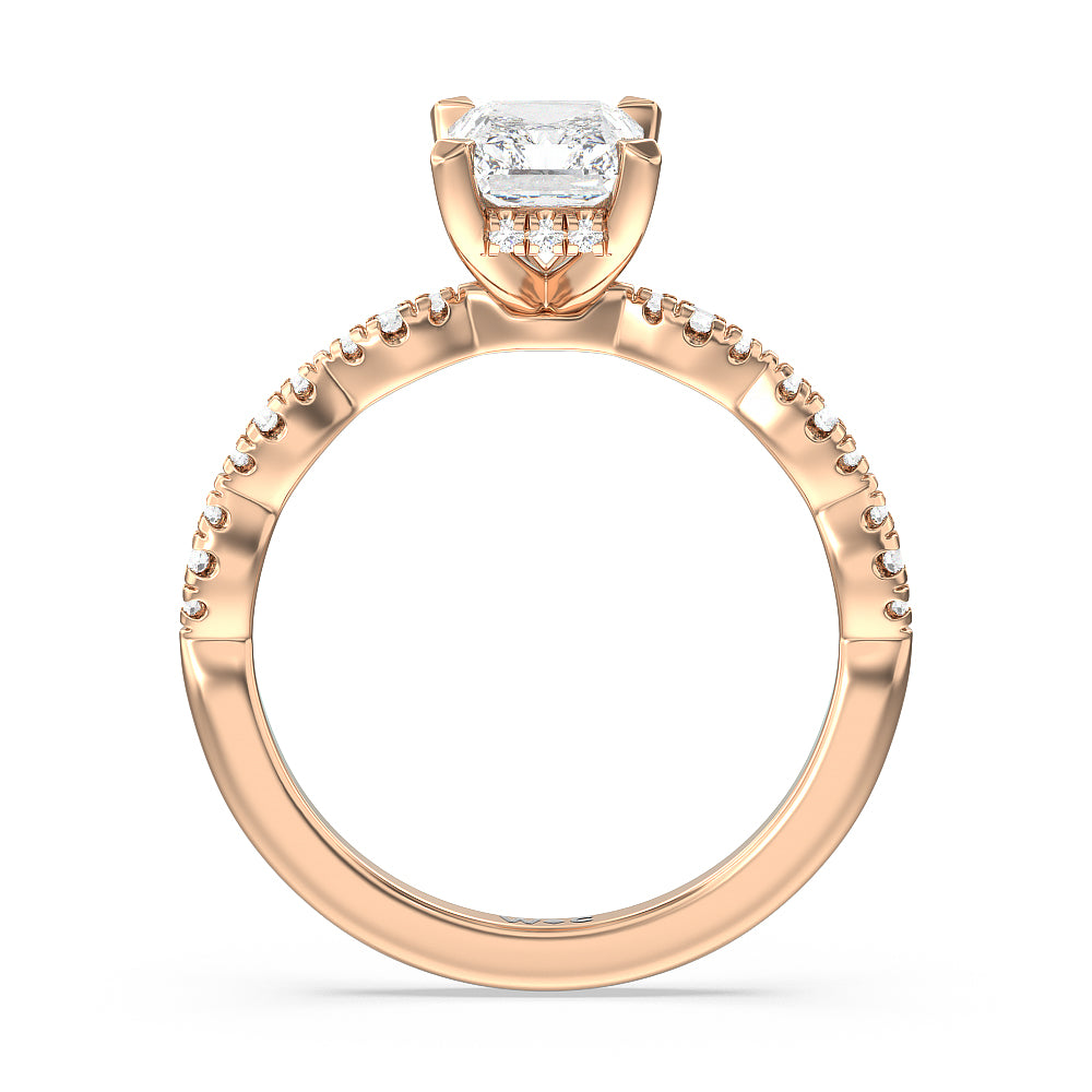 Radiant Cut Modern East West Hidden Halo Engagement Ring with Lab Grown Diamond in 14KT Rose Gold view 2
