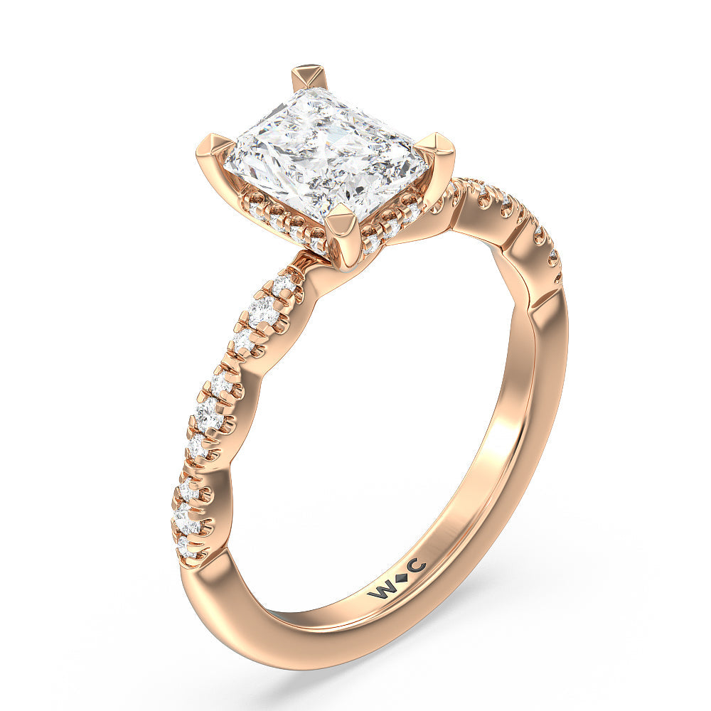 Radiant Cut Modern East West Hidden Halo Engagement Ring with Lab Grown Diamond in 14KT Rose Gold view 3
