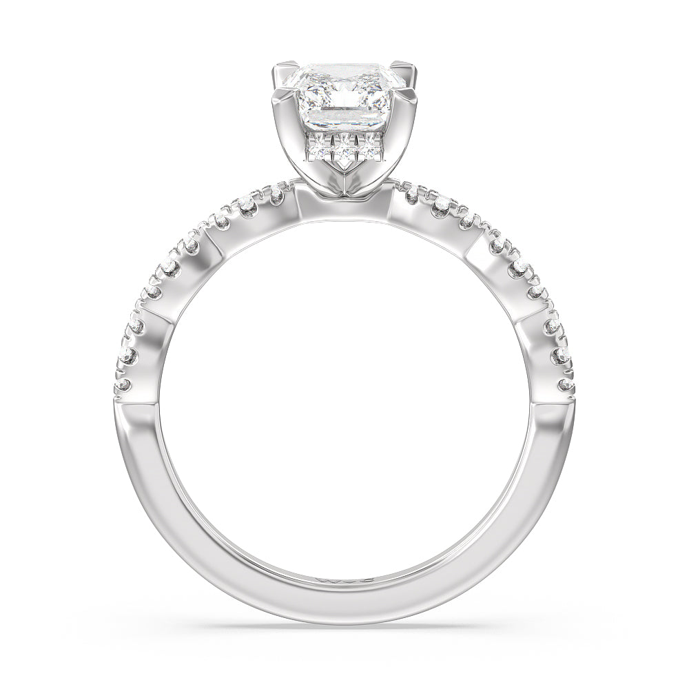 Radiant Cut Modern East West Hidden Halo Engagement Ring with Lab Grown Diamond in 14KT Platinum view 2
