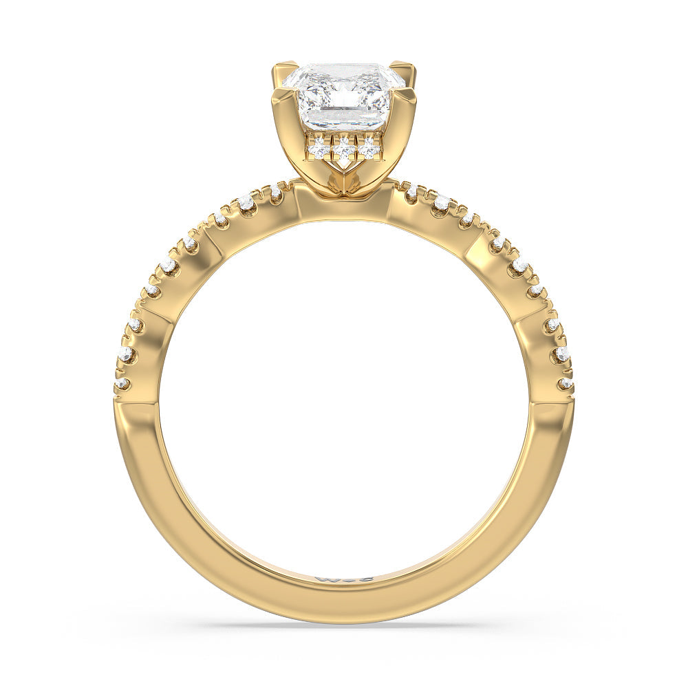 Radiant Cut Modern East West Hidden Halo Engagement Ring with Lab Grown Diamond in 14KT Yellow Gold view 2
